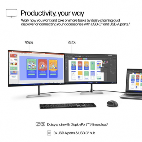 HP 727pq - Series 7 Pro - LED monitor - 27" - 2560 x 1440 QHD @ 120 Hz - IPS Black - 400 cd / m² - 2000:1 - DisplayHDR 400 - 5 ms - HDMI, DisplayPort - black, silver - 3