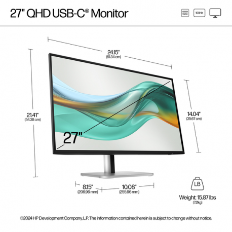 HP 527pu - Series 5 Pro - LED monitor - 27" - 2560 x 1440 QHD - IPS - 350 cd/m² - 1500:1 - 5 ms - HDMI, DisplayPort, USB-C - jet black, natural silver and jet black (stand) - 1