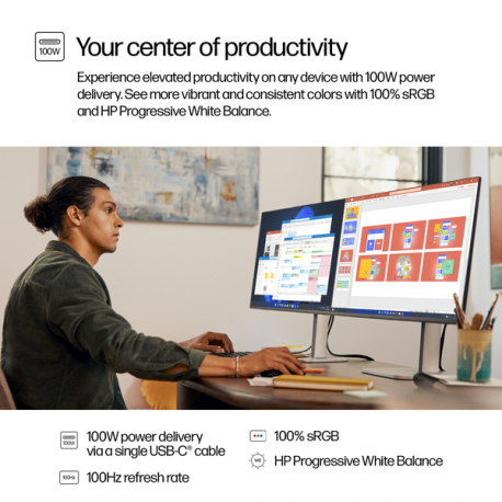 HP 527pu - Series 5 Pro - LED monitor - 27" - 2560 x 1440 QHD - IPS - 350 cd/m² - 1500:1 - 5 ms - HDMI, DisplayPort, USB-C - jet black, natural silver and jet black (stand) - 5