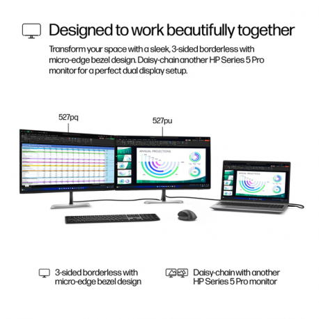 HP 527pu - Series 5 Pro - LED monitor - 27" - 2560 x 1440 QHD - IPS - 350 cd/m² - 1500:1 - 5 ms - HDMI, DisplayPort, USB-C - jet black, natural silver and jet black (stand) - 6