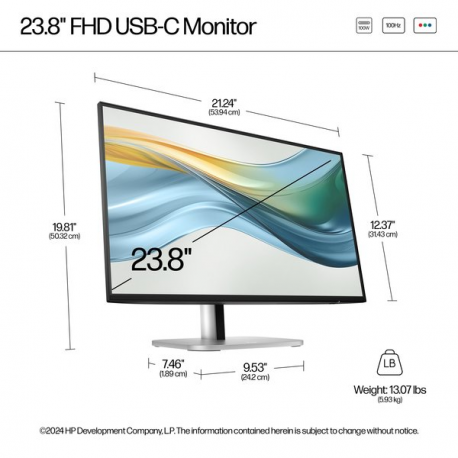 HP 524pu - Series 5 Pro - LED monitor - 24" (23.8" viewable) - 1920 x 1080 Full HD (1080p) @ 100 Hz - IPS - 350 cd/m² - 1500:1 - 5 ms - HDMI, DisplayPort, USB-C - jet black, natural silver and jet black (stand) - 6