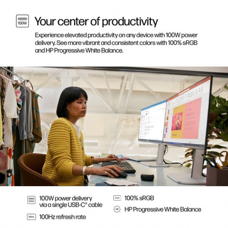 HP 524pu - Series 5 Pro - LED monitor - 24" (23.8" viewable) - 1920 x 1080 Full HD (1080p) @ 100 Hz - IPS - 350 cd/m² - 1500:1 - 5 ms - HDMI, DisplayPort, USB-C - jet black, natural silver and jet black (stand) - 8