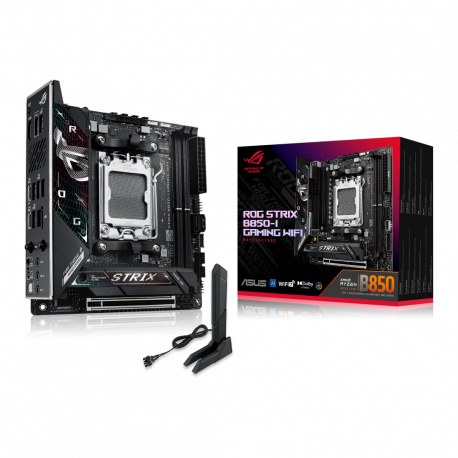 ASUS ROG STRIX B850-I GAMING WIFI - Motherboard - mini ITX - Socket AM5 - AMD B850 Chipset - USB-C 3.2 Gen 2x2, USB-C 3.2 Gen2, USB 3.2 Gen 2, USB 3.2 Gen 1 - 2.5 Gigabit LAN, Wi-Fi 7, Bluetooth - onboard graphics (CPU required) - HD Audio (8-channel) - 19