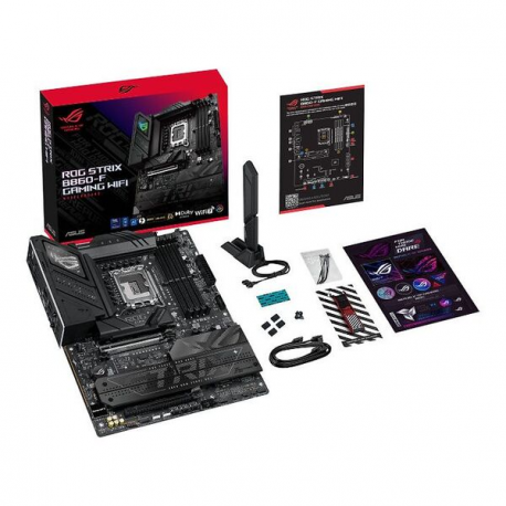 ASUS ROG STRIX B860-F GAMING WIFI - Motherboard - ATX - LGA1851 Socket - B860 Chipset - USB4, USB 3.2 Gen 2, USB-C 3.2 Gen 2x2, USB 3.2 Gen 1 - Wi-Fi 7, 2.5 Gigabit LAN, Bluetooth - onboard graphics (CPU required) - HD Audio (8-channel) - 7