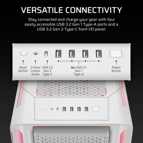 CORSAIR iCUE LINK 5000T LX RGB - Mid tower gaming - extended ATX - windowed side panel (tempered glass) - no power supply (ATX) - white - USB/Audio - 1