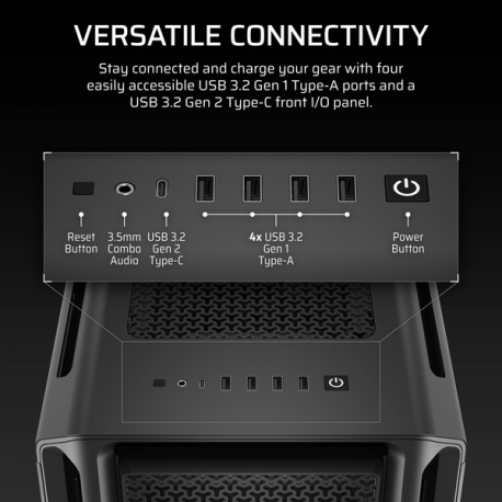 CORSAIR 5000T - Mid tower gaming - extended ATX - windowed side panel (tempered glass) - no power supply (ATX) - black - USB / Audio - 3