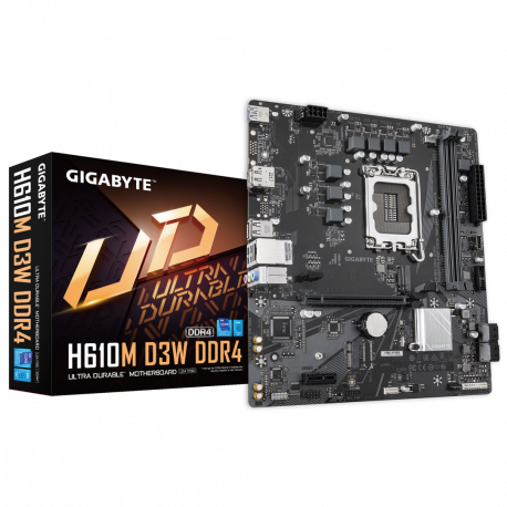 Gigabyte H610M D3W DDR4 - 1.0 - motherboard - micro ATX - LGA1700 Socket - H610 Chipset - USB-C 3.2 Gen 1, USB 3.2 Gen 1 - Gigabit LAN - onboard graphics (CPU required) - HD Audio (8-channel) - 0