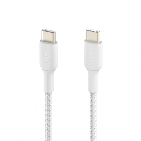 Belkin BoostCharge - USB cable - 24 pin USB-C (M) to 24 pin USB-C (M) - USB 2.0 - 20 V - 3 A - 15 cm - USB Power Delivery (60W), braided cable - white - 1