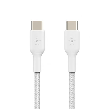 Belkin BoostCharge - USB cable - 24 pin USB-C (M) to 24 pin USB-C (M) - USB 2.0 - 20 V - 3 A - 15 cm - USB Power Delivery (60W), braided cable - white - 2