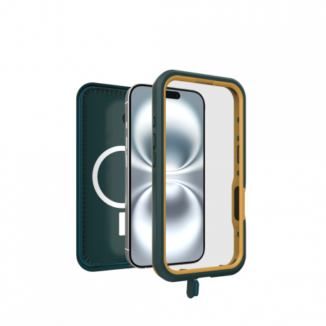 OtterBox FRE - Protective waterproof case for mobile phone - MagSafe compatibility - polycarbonate layer, thermoplastic elastomer (TPE) - sagebrush (green) - for Apple iPhone 16 - 1