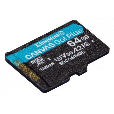 Kingston Canvas Go! Plus - Flash memory card - 64 GB - A2  /  Video Class V30  /  UHS-I U3  /  Class10 - microSDXC UHS-I - 1