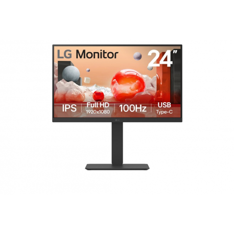 LG 24BA750-B - LED monitor - USB - 24" (23.8" viewable) - 1920 x 1080 Full HD (1080p) @ 100 Hz - IPS - 250 cd / m² - 1300:1 - 5 ms - HDMI, DisplayPort, USB-C - speakers - black - 0