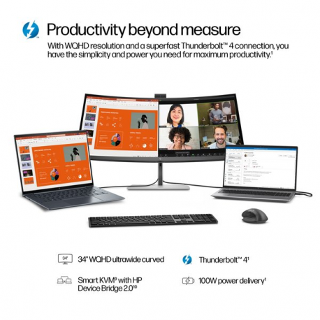 HP 734pm - Series 7 Pro - LED monitor - curved - 34" - 3440 x 1440 WQHD @ 120 Hz - IPS Black - 400 cd/m² - 2000:1 - DisplayHDR 400 - 5 ms - Thunderbolt 4, HDMI, DisplayPort, USB-C - speakers - black, silver - 1