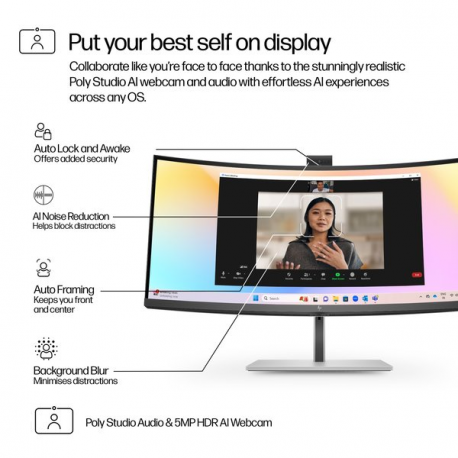 HP 734pm - Series 7 Pro - LED monitor - curved - 34" - 3440 x 1440 WQHD @ 120 Hz - IPS Black - 400 cd/m² - 2000:1 - DisplayHDR 400 - 5 ms - Thunderbolt 4, HDMI, DisplayPort, USB-C - speakers - black, silver - 3