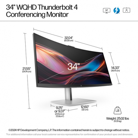 HP 734pm - Series 7 Pro - LED monitor - curved - 34" - 3440 x 1440 WQHD @ 120 Hz - IPS Black - 400 cd/m² - 2000:1 - DisplayHDR 400 - 5 ms - Thunderbolt 4, HDMI, DisplayPort, USB-C - speakers - black, silver - 5