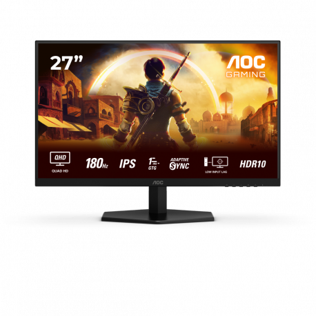 AOC Gaming Q27G42XE - LED monitor - gaming - 27" - 2560 x 1440 QHD @ 180 Hz - Fast IPS - 300 cd / m² - 1000:1 - HDR10 - 0.5 ms - 2xHDMI, DisplayPort - speakers - black, red - 0