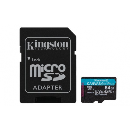 Kingston Canvas Go! Plus - Flash memory card (microSDXC to SD adapter included) - 64 GB - A2  /  Video Class V30  /  UHS-I U3  /  Class10 - microSDXC UHS-I - 0