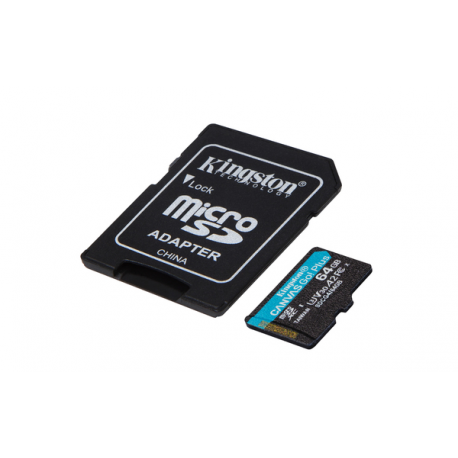 Kingston Canvas Go! Plus - Flash memory card (microSDXC to SD adapter included) - 64 GB - A2  /  Video Class V30  /  UHS-I U3  /  Class10 - microSDXC UHS-I - 5