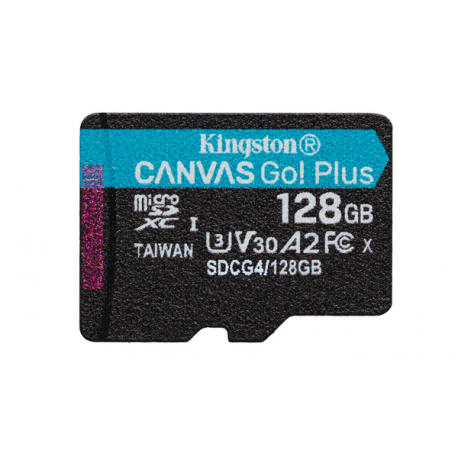 Kingston Canvas Go! Plus - Flash memory card (microSDXC to SD adapter included) - 128 GB - A2 / Video Class V30 / UHS-I U3 / Class10 - microSDXC UHS-I - 6