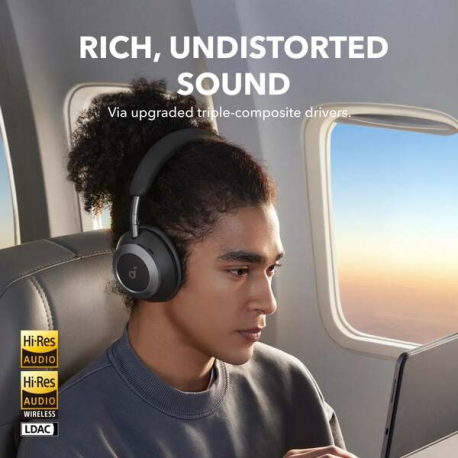 Soundcore Space One Pro - Headphones with mic - full size - Bluetooth - wireless, wired - active noise cancelling - 3.5 mm jack - jet black - 3