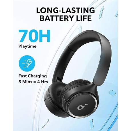 Soundcore H30i - Headphones with mic - on-ear - Bluetooth - wireless, wired - 3.5 mm jack - black - 3