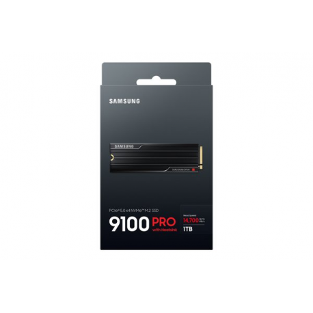 Samsung 9100 PRO MZ-VAP1T0 - SSD - encrypted - 1 TB - with heatsink - internal - M.2 2280 - PCI Express 5.0 x4 (NVMe) - 256-bit AES - TCG Opal Encryption 2.0 - black - 4