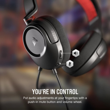 CORSAIR Gaming HS35 v2 - Headset - full size - wired - 3.5 mm jack - red - 6