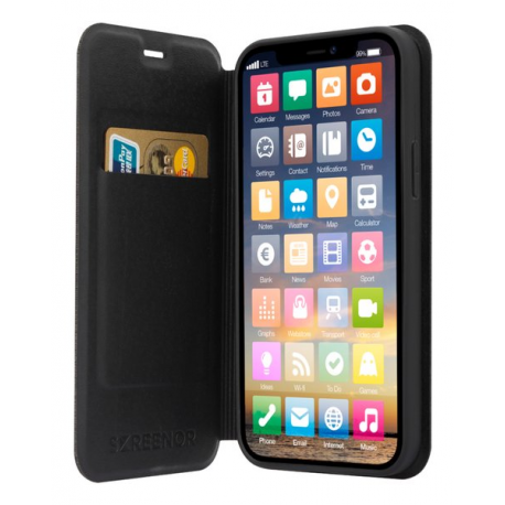 Screenor Clever - Flip cover for mobile phone - MagSafe compatibility - eco-leather, thermoplastic polyurethane (TPU) - black - for Apple iPhone 16e - 2