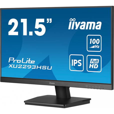 iiyama ProLite XU2293HSU-B7 - LED monitor - 22" (21.5" viewable) - 1920 x 1080 Full HD (1080p) @ 100 Hz - IPS - 300 cd/m² - 1000:1 - 1 ms - HDMI, DisplayPort - speakers - black, matte - 3