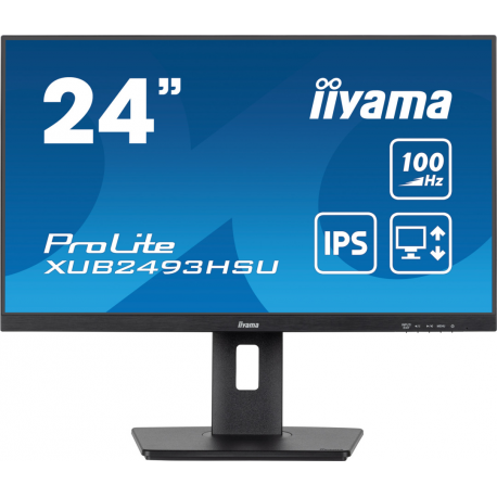 iiyama ProLite XUB2493HSU-B7 - LED monitor - 24" (23.8" viewable) - 1920 x 1080 Full HD (1080p) @ 100 Hz - IPS - 250 cd/m² - 1300:1 - 1 ms - HDMI, DisplayPort - speakers - matte black - 0