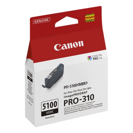 Canon PFI-5100 MBK - 14.4 ml - matte black - original - hanging box - ink tank - for imagePROGRAF PRO-310 - 1