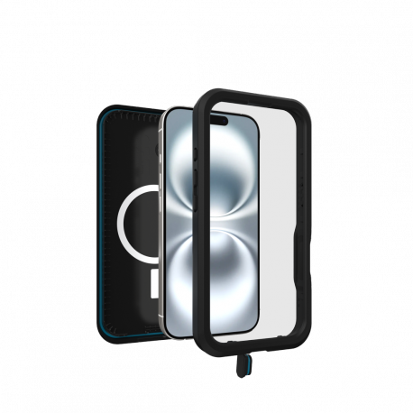 OtterBox FRE - Protective waterproof case for mobile phone - MagSafe compatibility - polycarbonate layer, thermoplastic elastomer (TPE) - black - for Apple iPhone 16 - 1