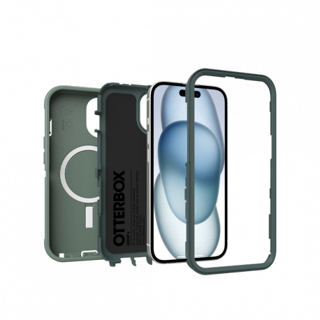 OtterBox Defender Series - Back cover for mobile phone - MagSafe compatibility - polycarbonate layer, thermoplastic elastomer (TPE) - forest ranger (green) - for Apple iPhone 13, 14, 15 - 1