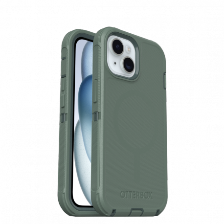 OtterBox Defender Series - Back cover for mobile phone - MagSafe compatibility - polycarbonate layer, thermoplastic elastomer (TPE) - forest ranger (green) - for Apple iPhone 13, 14, 15 - 3