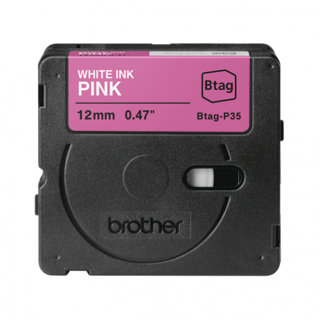 Brother BTAG-P35 - White on pink - Roll (1.2 cm x 4 m) 1 cassette(s) hanging box - label tape - for P-Touch PT-N10, PT-N20, PT-N25BT - 5