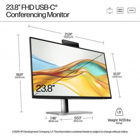 HP 524pm - Series 5 Pro - LED monitor - 24" (23.8" viewable) - 1920 x 1080 Full HD (1080p) @ 100 Hz - IPS - 350 cd/m² - 1500:1 - 5 ms - HDMI, DisplayPort, USB-C - jet black, natural silver (stand) - Smart Buy - 5