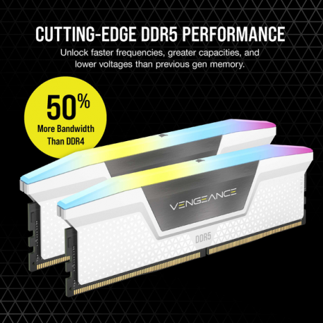 CORSAIR VENGEANCE RGB 32GB 2x16GB DDR5 6000MT/s CL30-36-36-76 1.40V Intel XMP & AMD EXPO White - 9