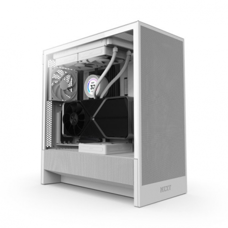 NZXT H series H5 Flow - Mid tower - extended ATX - windowed side panel (tempered glass) - no power supply - white - USB / Audio - 0