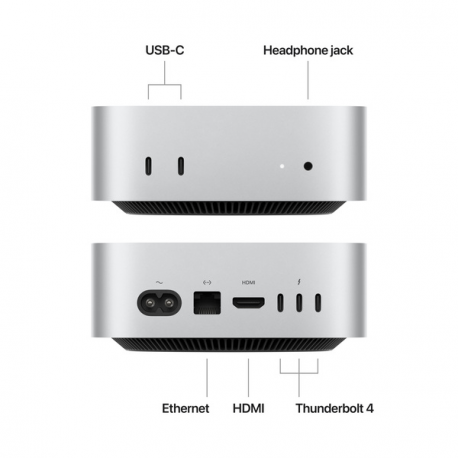Apple Mac mini - M4 up to - RAM 16 GB - SSD 512 GB - Apple M4 10-core - Gigabit Ethernet, IEEE 802.11ax (Wi-Fi 6E), Bluetooth 5.3 - macOS Sequoia 15.0 - monitor: none - silver - 1