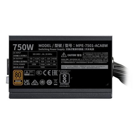 Cooler Master MWE Bronze V3 750 - Power supply (internal) - ATX12V 3.1 /  EPS12V - 80 PLUS Bronze - AC 100-240 V - 750 Watt - active PFC - Europe - 2