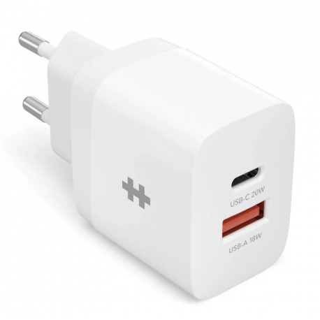 HyperJuice - Power adapter - 20 Watt - PD - 2 output connectors (USB, 24 pin USB-C) - white - Europe - 0