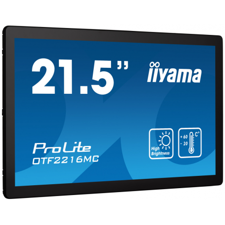 iiyama ProLite OTF2216MC-B1 - LED monitor - 22" (21.5" viewable) - open frame - touchscreen - 1920 x 1080 Full HD (1080p) @ 60 Hz - VA - 1100 cd / m² - 5000:1 - 25 ms - HDMI, VGA, DisplayPort - black - 1