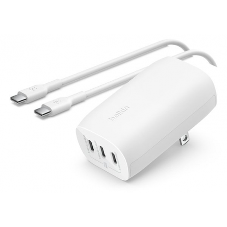 Belkin BoostCharge - Power adapter - PPS technology - 67 Watt - 3.25 A - PD 3.0, Power Delivery 3.1 - 3 output connectors (24 pin USB-C) - white - 1