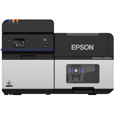 Epson ColorWorks C8000e (MK) - Label printer - colour - ink-jet - Roll (11.2 cm) - 600 x 1200 dpi - up to 300 mm / sec (mono)  /  up to 300 mm / sec (colour) - Gigabit LAN, USB 3.0, serial - 0