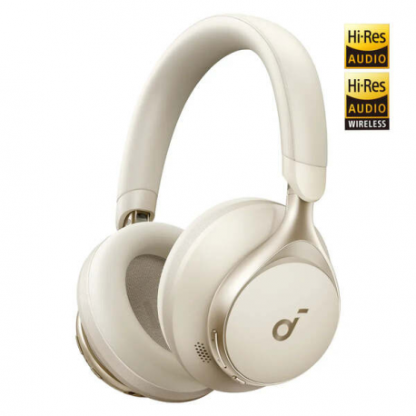Soundcore Space One - Headphones with mic - full size - Bluetooth - wireless, wired - active noise cancelling - 3.5 mm jack - café latte - 0