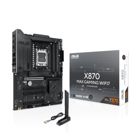 ASUS X870 MAX GAMING WIFI7 W - Motherboard - ATX - Socket AM5 - AMD X870 Chipset - USB4, USB-C 3.2 Gen 2x2, USB 3.2 Gen 2, USB 3.2 Gen 1 - Wi-Fi 7, 2.5 Gigabit LAN, Bluetooth - onboard graphics (CPU required) - HD Audio (8-channel) - 7