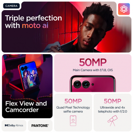 Motorola RAZR 60 Ultra - 5G smartphone - dual-SIM - RAM 16 GB  /  Internal Memory 512 GB - pOLED display - 7" - 2992 x 1224 pixels (165 Hz) - 2x rear cameras 50 MP, 50 MP - front camera 50 MP - pantone cabaret - 1