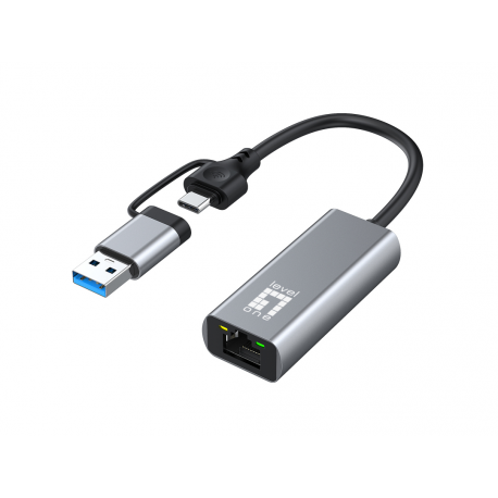 LevelOne - Network adapter - USB-C 3.2 Gen 1 / USB-A 3.2 Gen 1 - 10M/100M/1G/2.5 Gigabit Ethernet - grey - 0