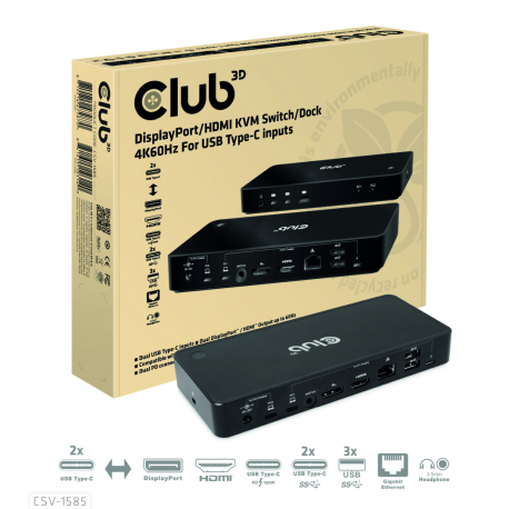 Club 3D CSV-1585 - Docking station - USB-C x 2 - DP, HDMI - 1GbE - 120 Watt - 0