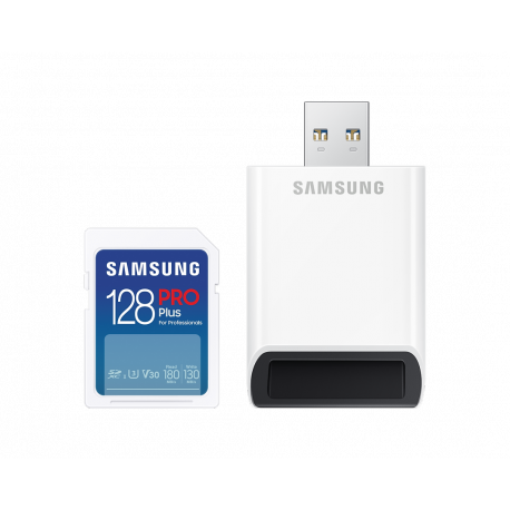 Samsung PRO Plus MB-SD128SB - Flash memory card - 128 GB - Video Class V30  /  UHS-I U3  /  Class10 - SDXC UHS-I - white - 0